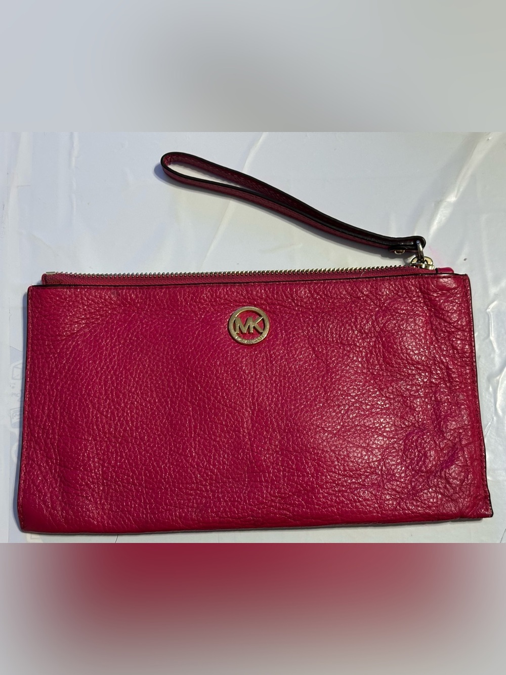 MICHAEL Michael Kors Fulton Pink Large Zip Leather Clutch Wristlet